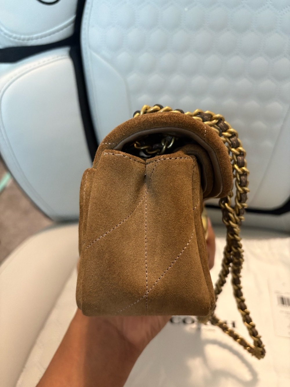 COACH Quilted Tabby Shoulder Bag 20 in Suede Cedar - Picture 4 of 11